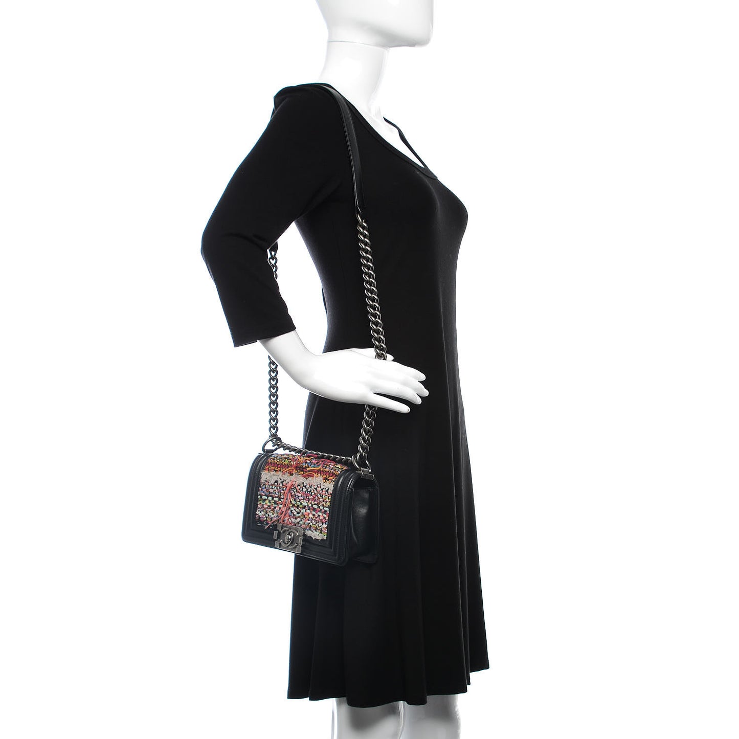 Tweed Lambskin Small Boy Flap Black