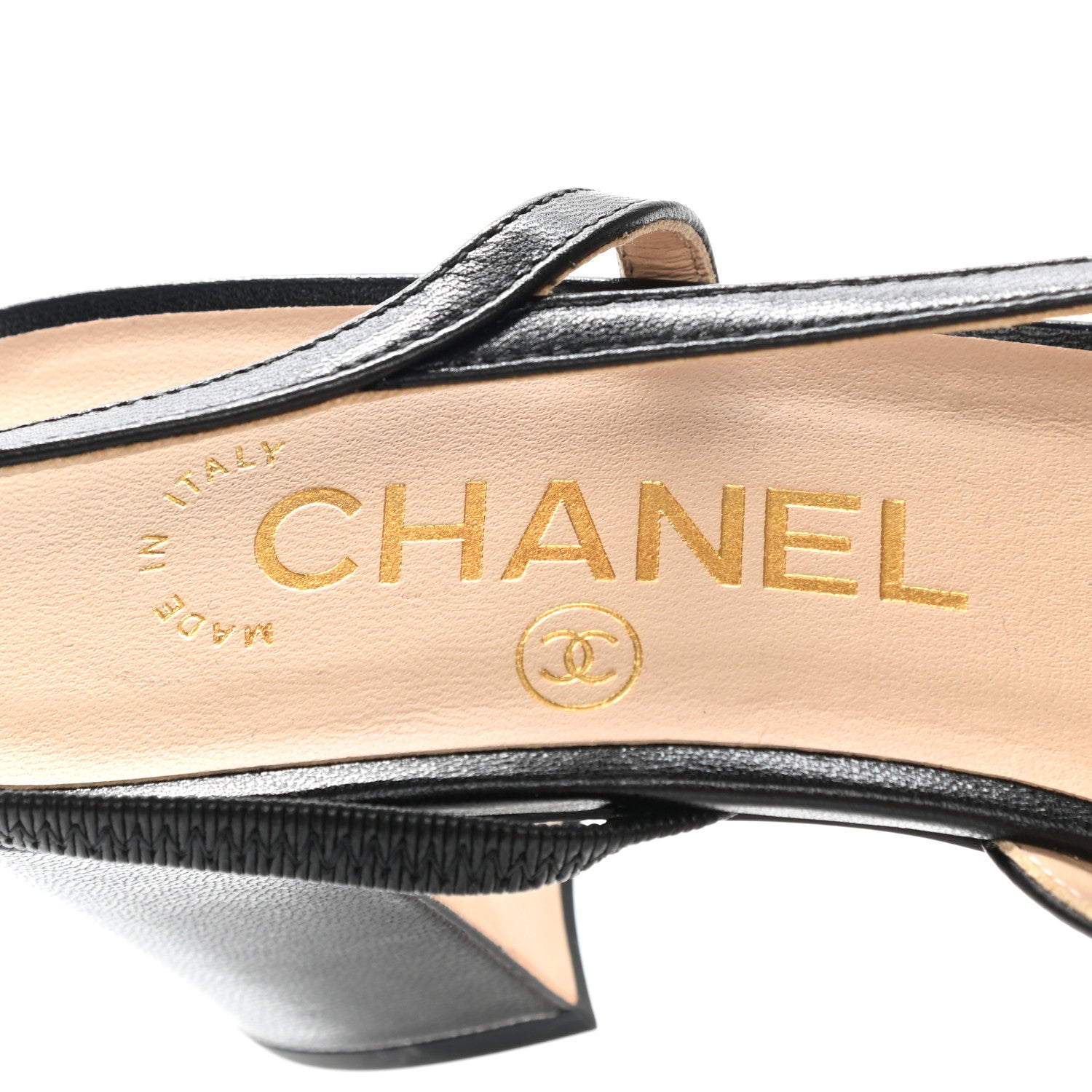 Chanel Goatskin Grosgrain Cap Toe CC Slingback Sandals 36.5 Black 7 of 9