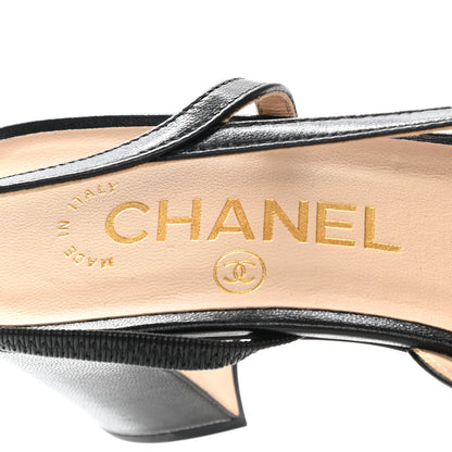 Chanel Goatskin Grosgrain Cap Toe CC Slingback Sandals 36.5 Black 7 of 9