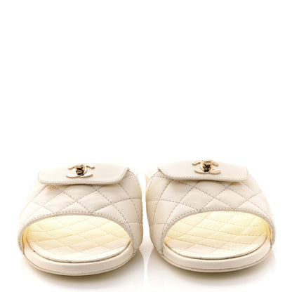 Chanel Lambskin Quilted CC Turnlock Sandals 37 Ivory 2 of 9