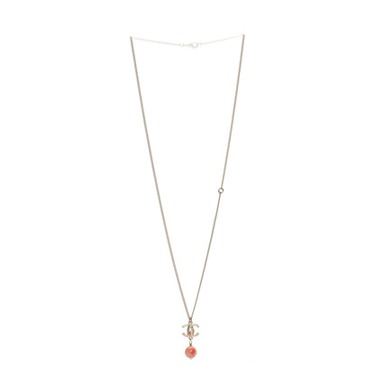 Chanel Coral Pearl Crystal CC Drop Necklace Gold 4 of 5