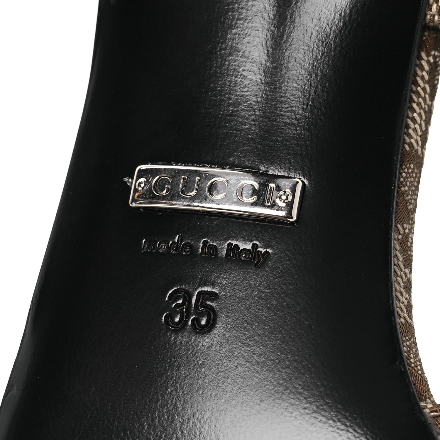 Gucci Monogram Malga Kid Square G 75mm Slingback Pumps 35 Beige Ebony New Acero 8 of 15