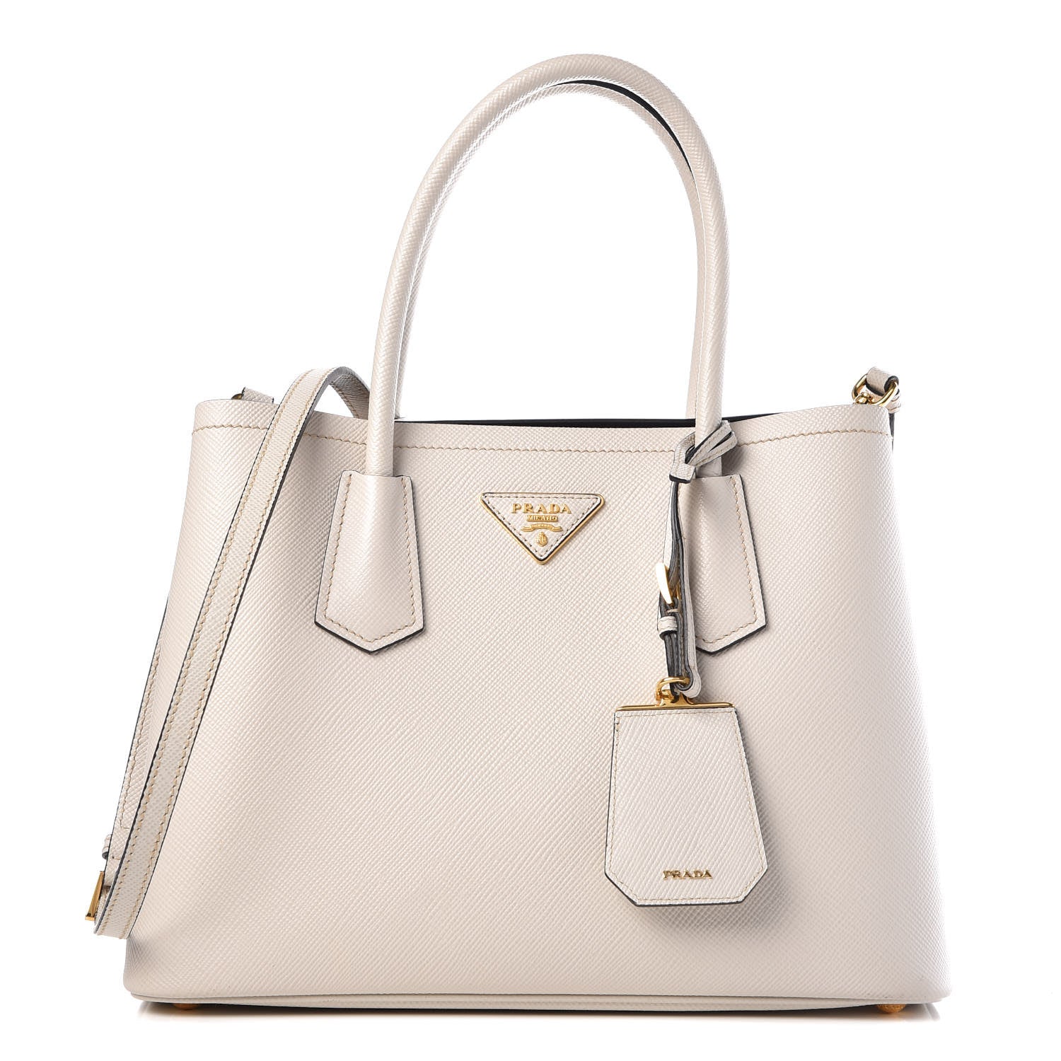 Prada Saffiano Cuir Small Double Bag Talco Black 1 of 13