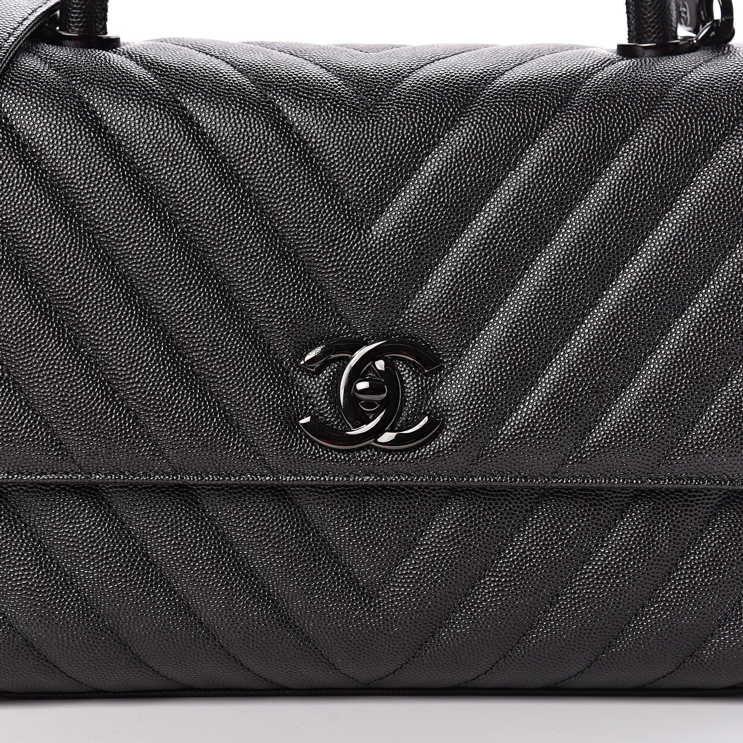 Caviar Chevron Quilted Small Coco Handle Flap So Black