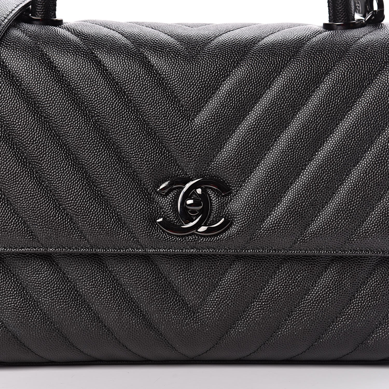 Chanel Caviar Chevron Quilted Small Coco Handle Flap So Black 9 of 9