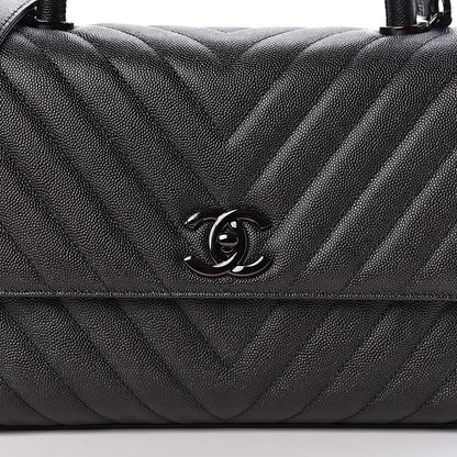 Chanel Caviar Chevron Quilted Small Coco Handle Flap So Black 9 of 9