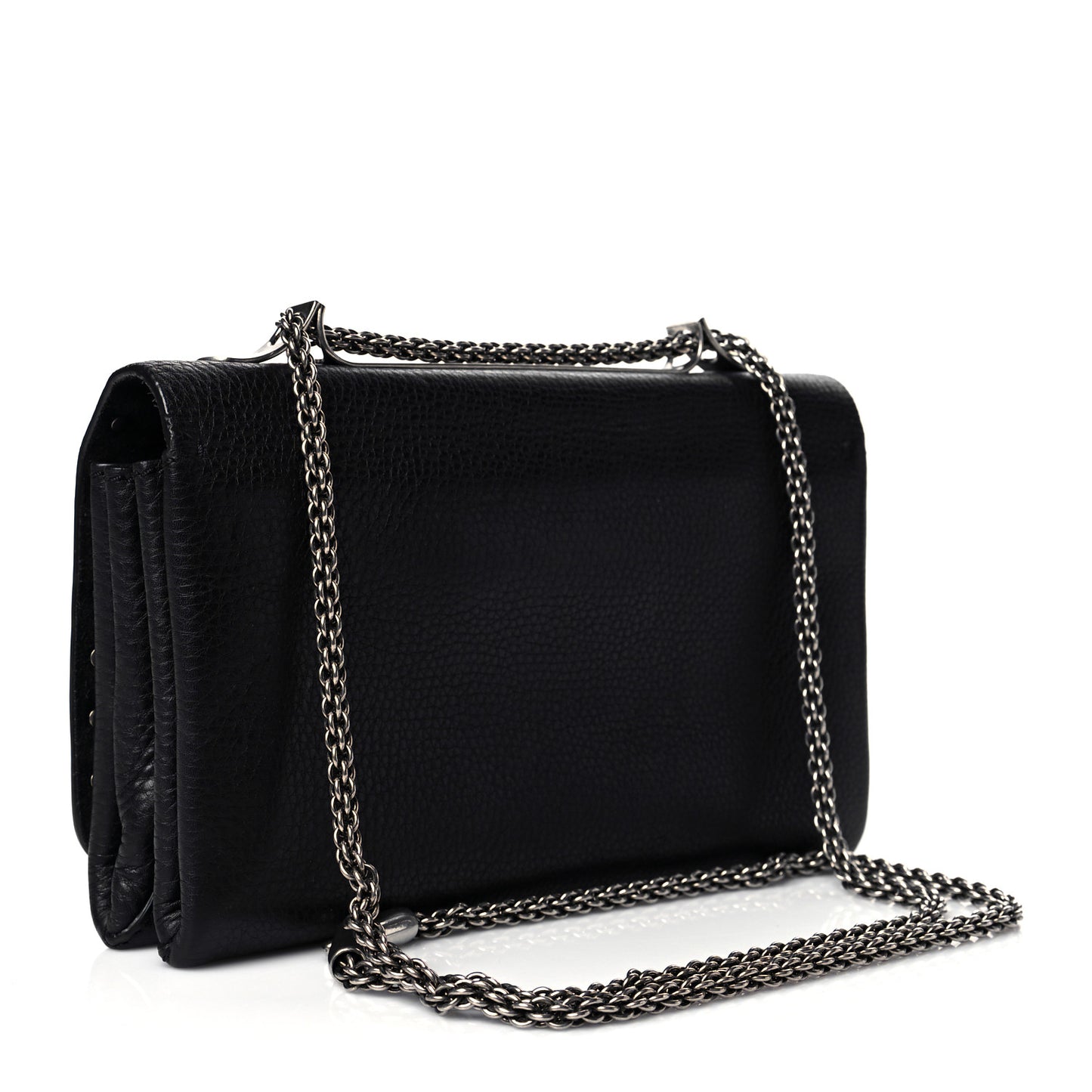 Grained Calfskin Rockstud Rolling Studs Va Va Voom Clutch on Chain Black