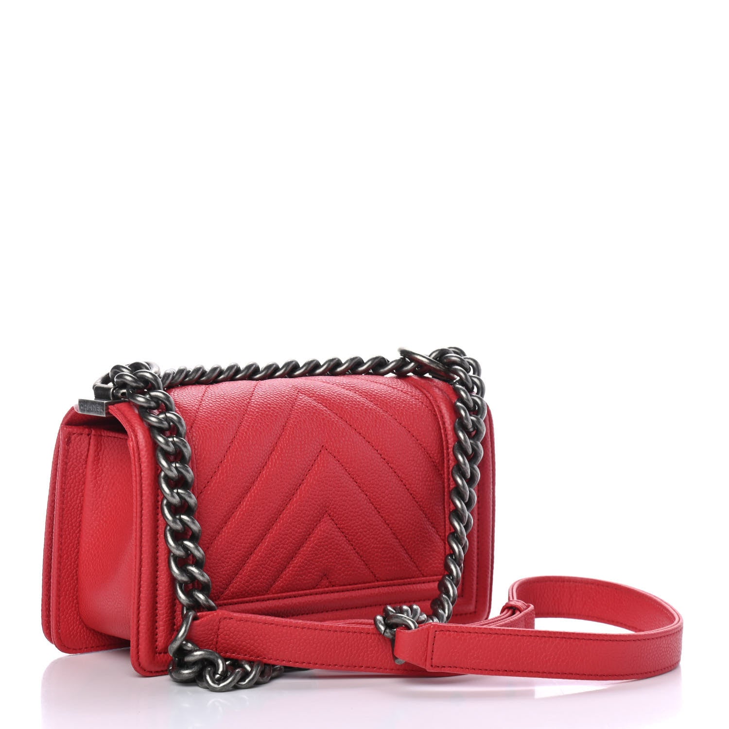 Chanel Caviar Chevron Quilted Small Boy Flap Red 2 of 4