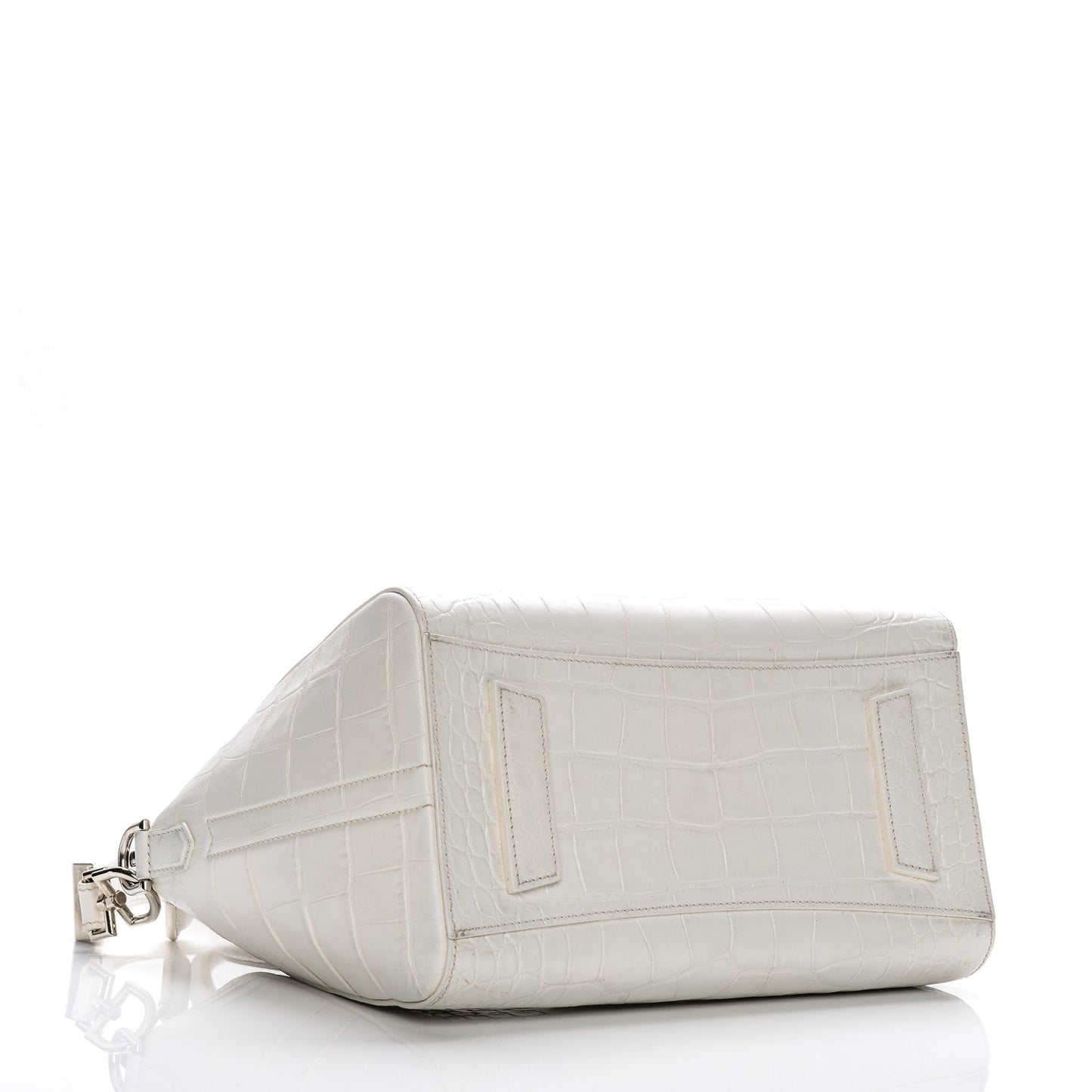 Calfskin Crocodile Embossed Small Antigona White