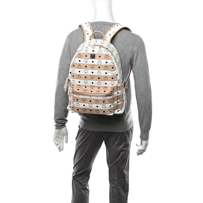 MCM Metallic Visetos Striped Medium Stark Backpack White Beige 2 of 12