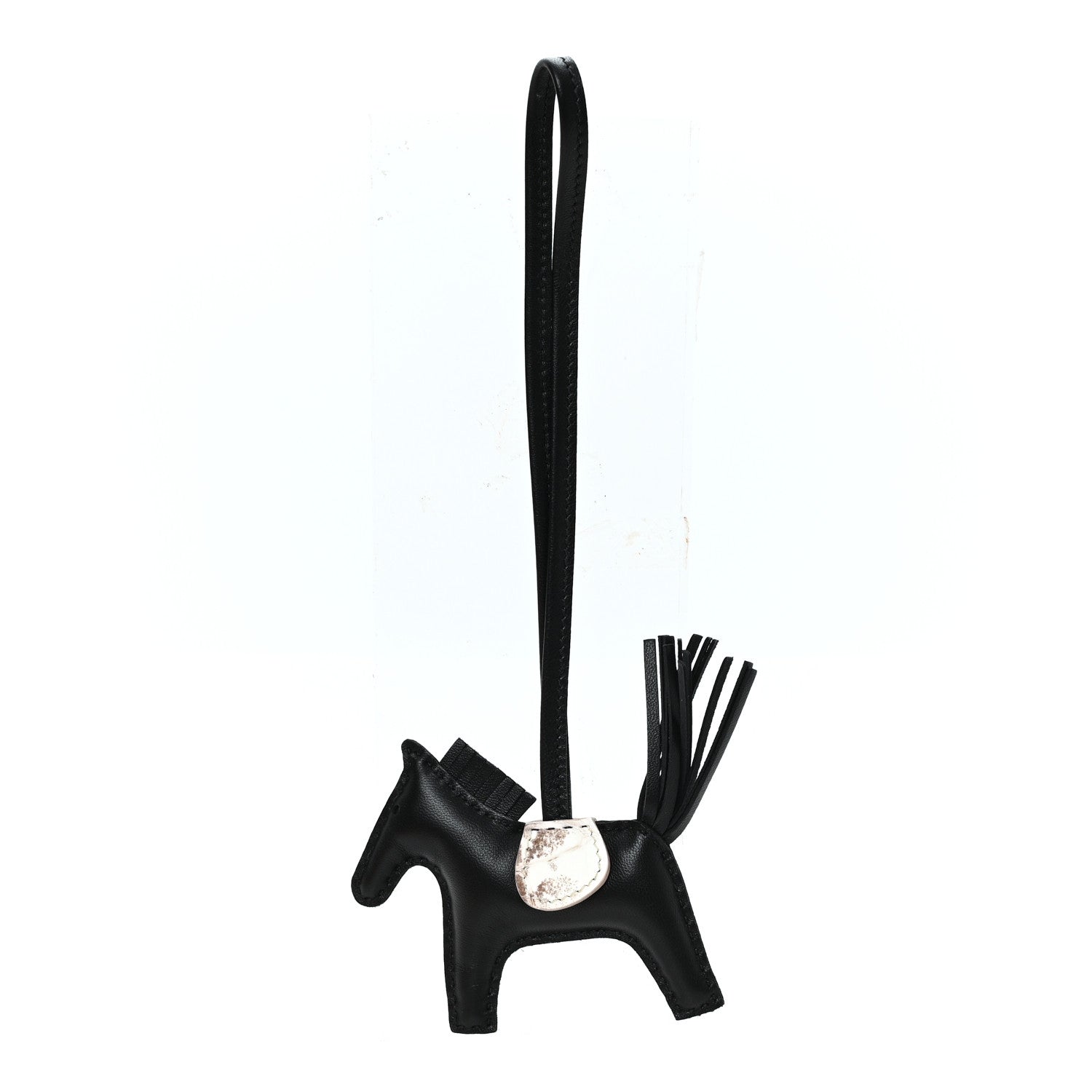 Hermes Milo Lambskin Matte Niloticus Crocodile Himalaya Touch Grigri Rodeo Horse Bag Charm PM Black White 1 of 4