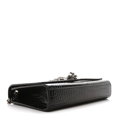 Saint Laurent Calfskin Crocodile Embossed Medium Classic Monogram Kate Tassel Satchel Black 4 of 10