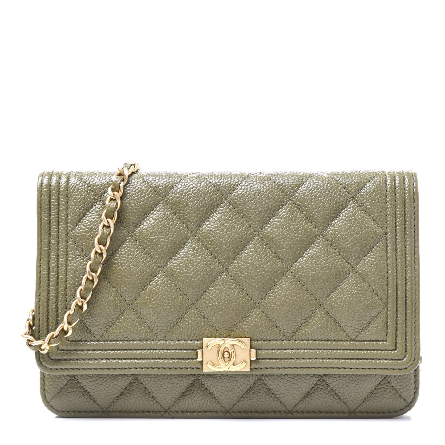Caviar Quilted Boy Wallet On Chain WOC Khaki