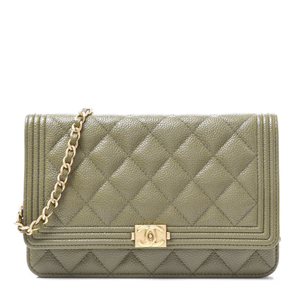 Chanel Caviar Quilted Boy Wallet On Chain WOC Khaki 1 of 9