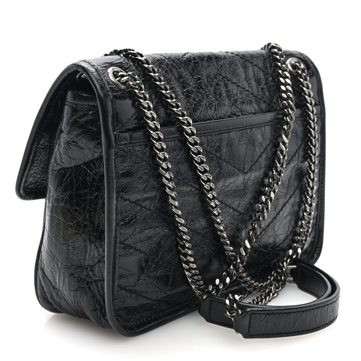 Crinkled Calfskin Matelasse Monogram Baby Niki Chain Satchel Black