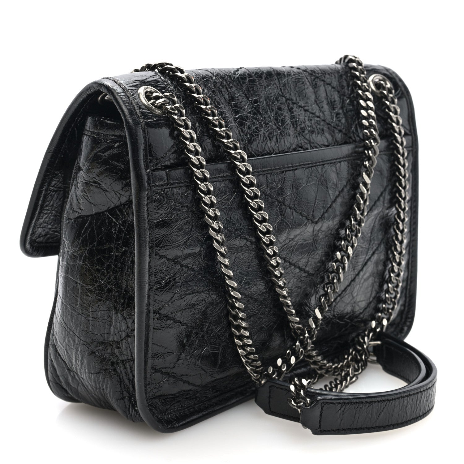 Saint Laurent Crinkled Calfskin Matelasse Monogram Baby Niki Chain Satchel Black 3 of 9
