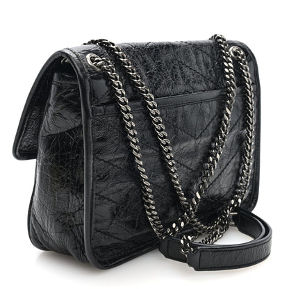 Saint Laurent Crinkled Calfskin Matelasse Monogram Baby Niki Chain Satchel Black 3 of 9