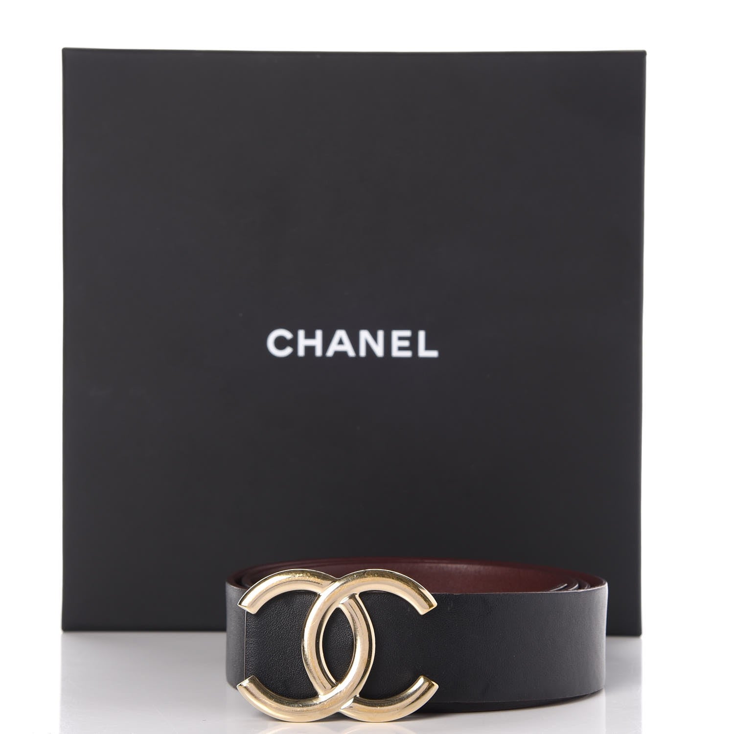 Chanel Calfskin CC Reversible Belt 90 Black Burgundy 10 of 10