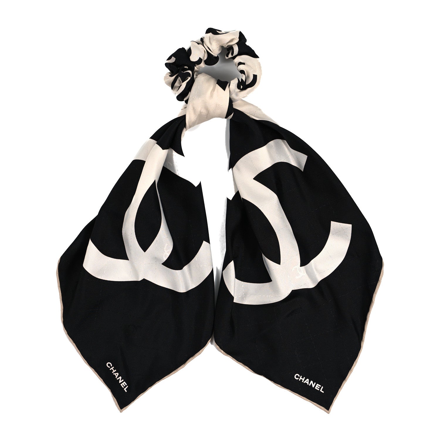 Chanel Silk Twill Hair Scarf Ecru Black White 1 of 4