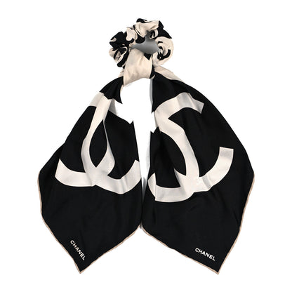 Chanel Silk Twill Hair Scarf Ecru Black White 1 of 4