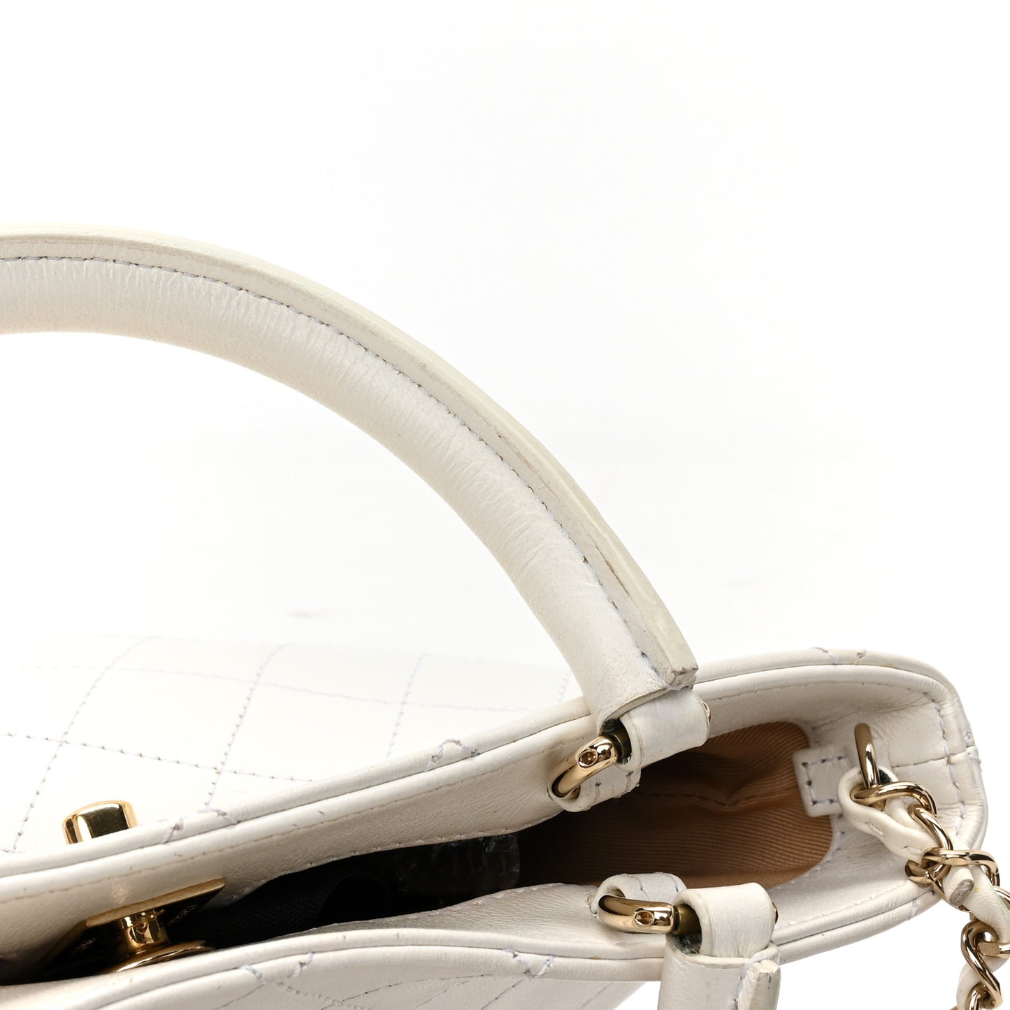 Lambskin Stitched Small Shopping Tote White