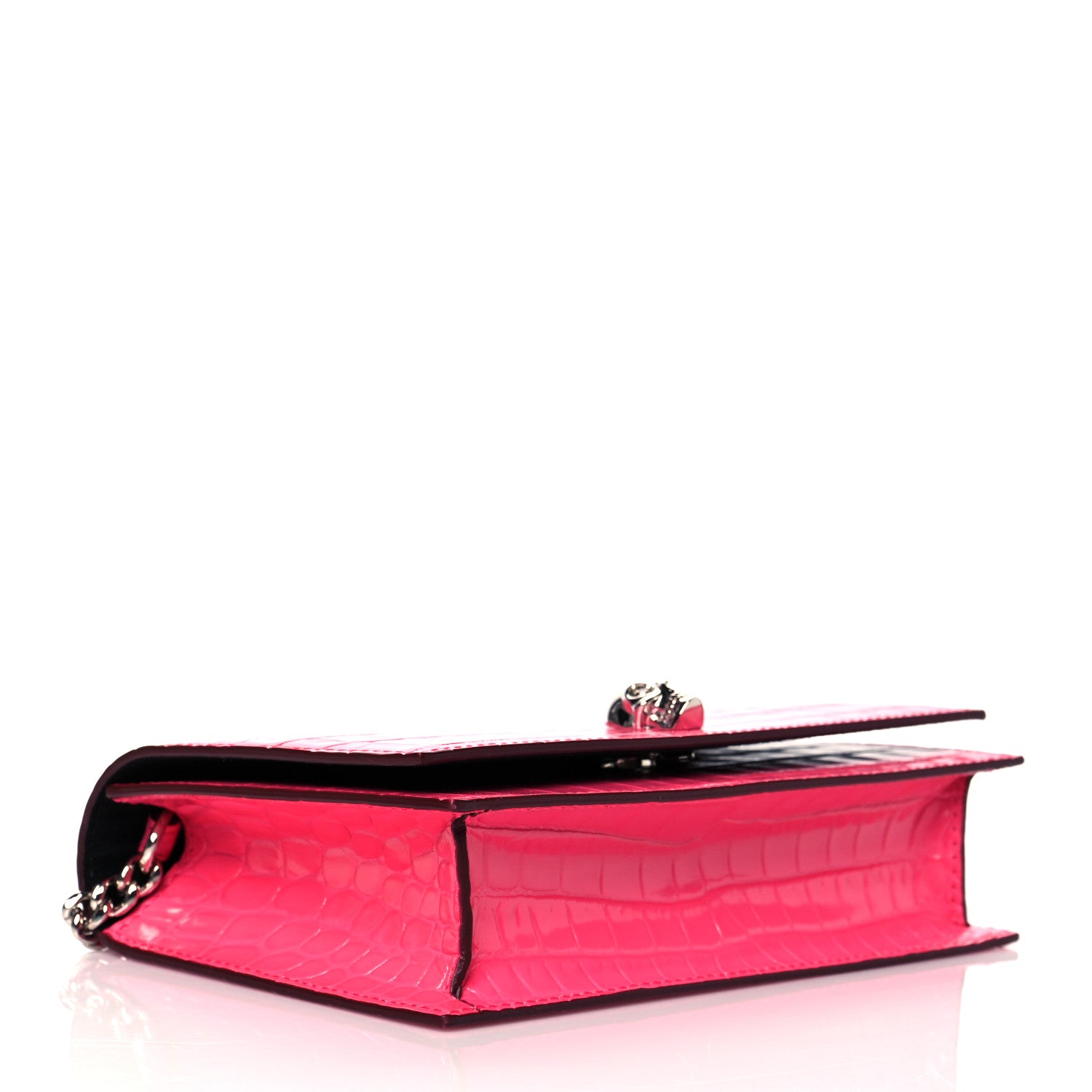 Alexander McQueen Calfskin Crocodile Embossed Skull Mini Crossbody Bag Pink 4 of 9