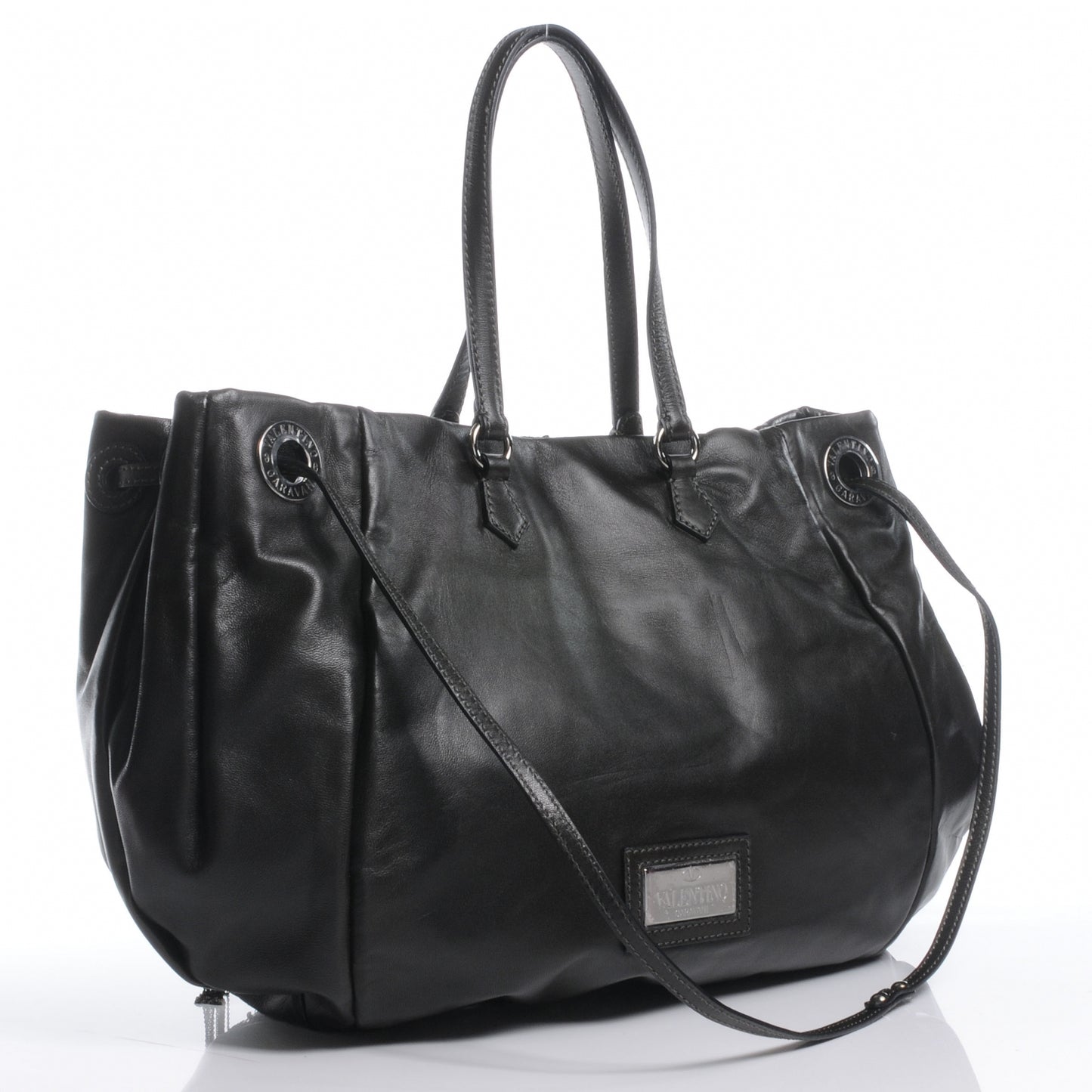Leather Sequin Chain Glam Tote Black