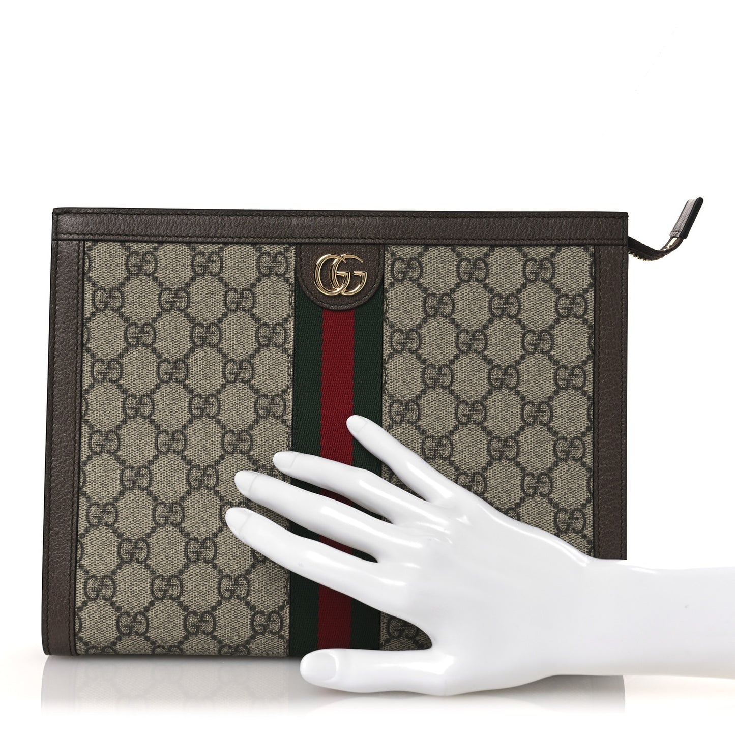 GG Supreme Monogram Web Ophidia Pouch Brown