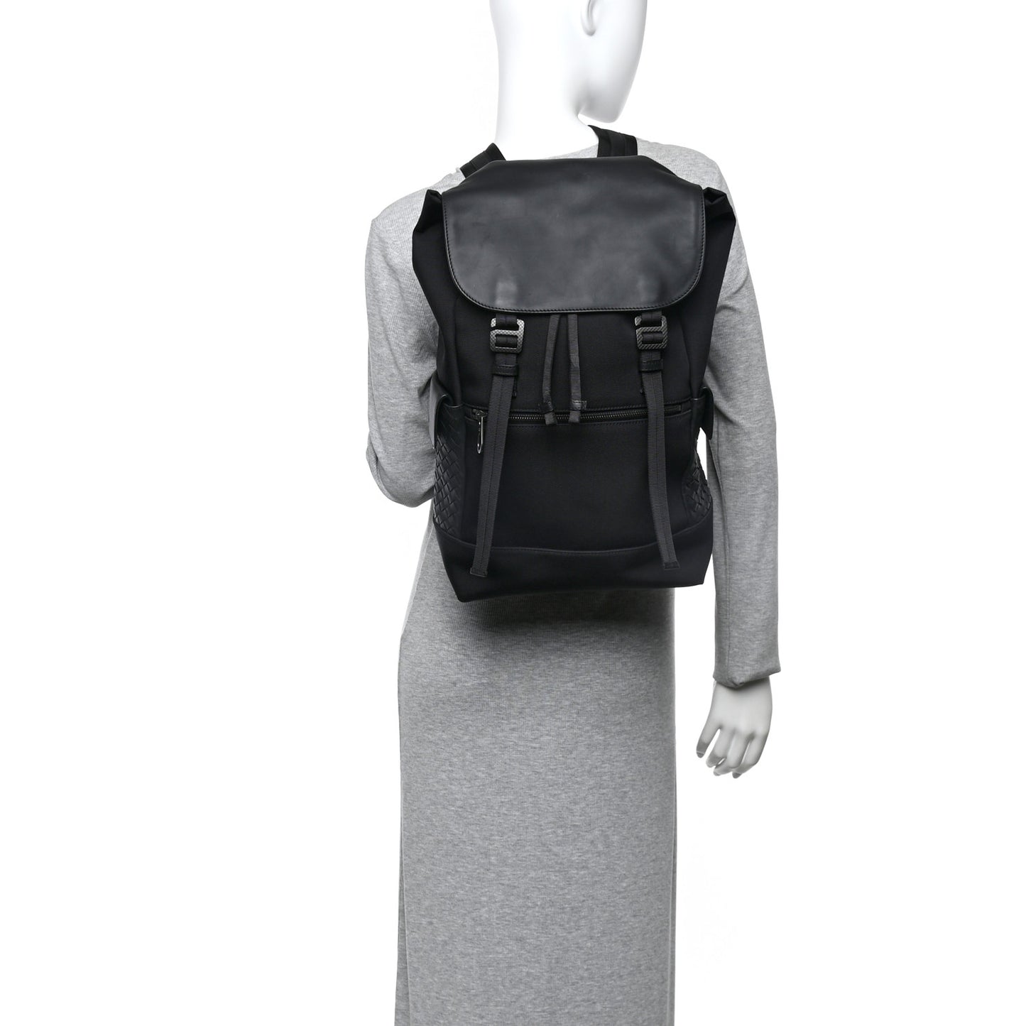 Canvas Calfskin Intrecciato Sassolungo Backpack Black