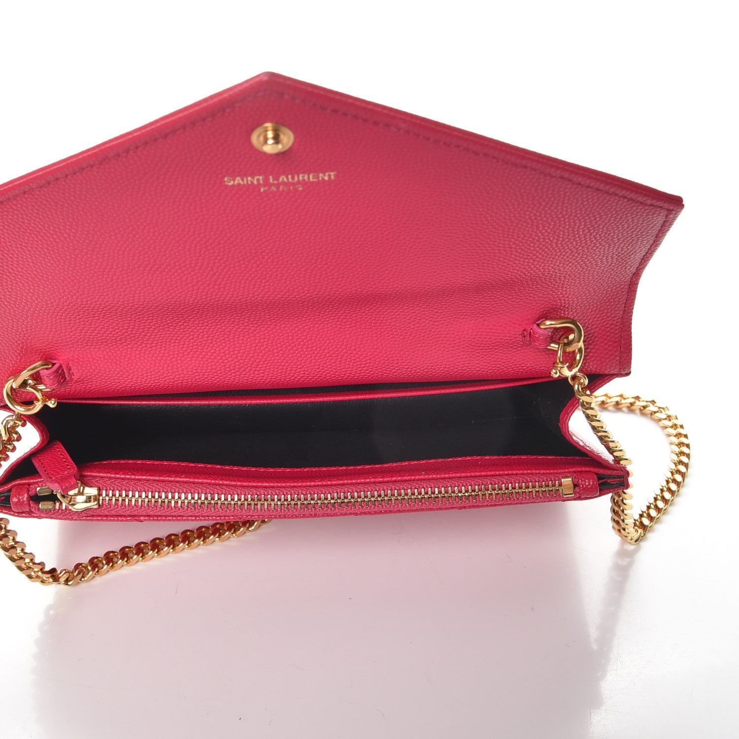 Saint Laurent Grain De Poudre Matelasse Chevron Monogram Envelope Chain Wallet Bubblegum 5 of 9