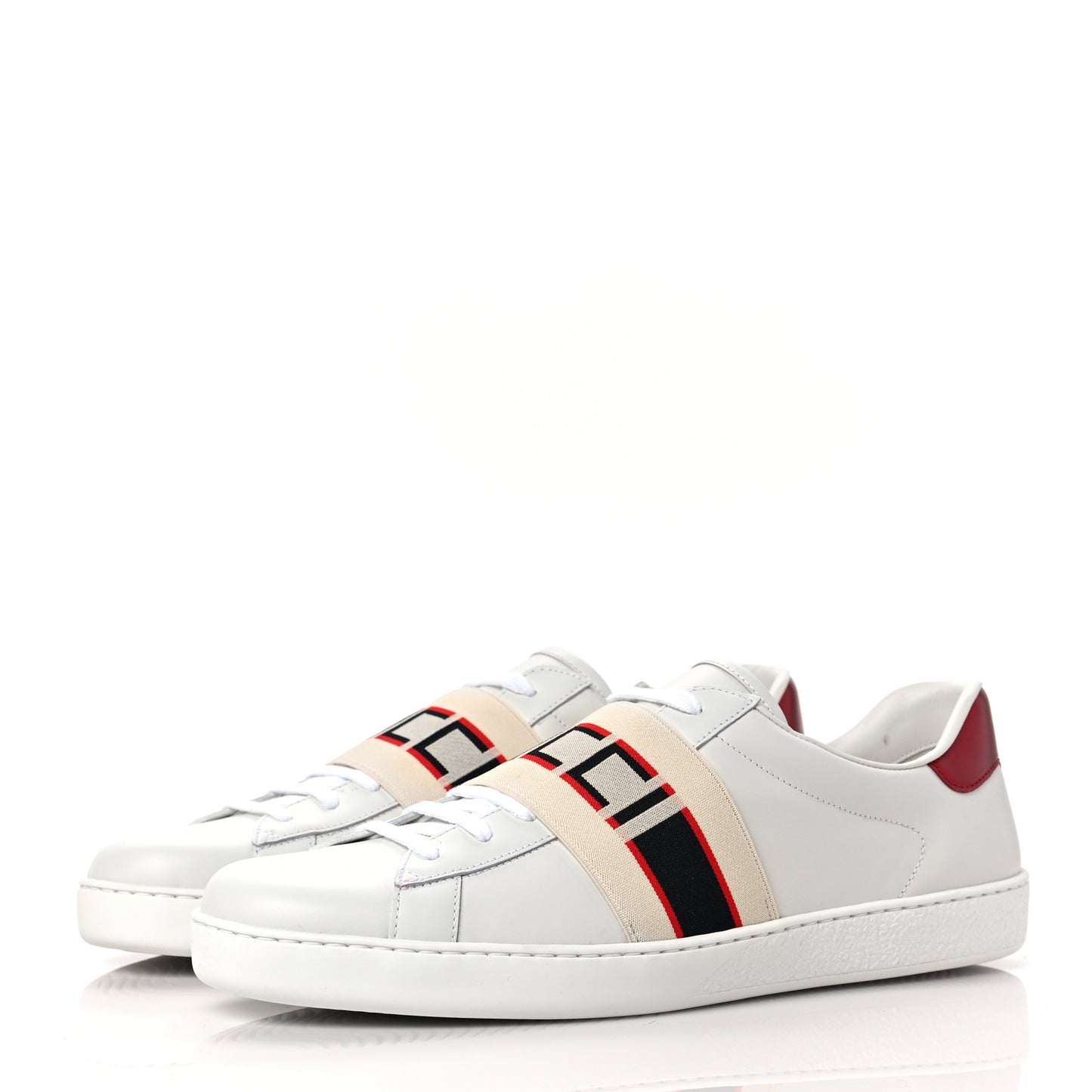 Calfskin Stripe Mens New Ace Sneakers 8.5 White Ecru Red Flame
