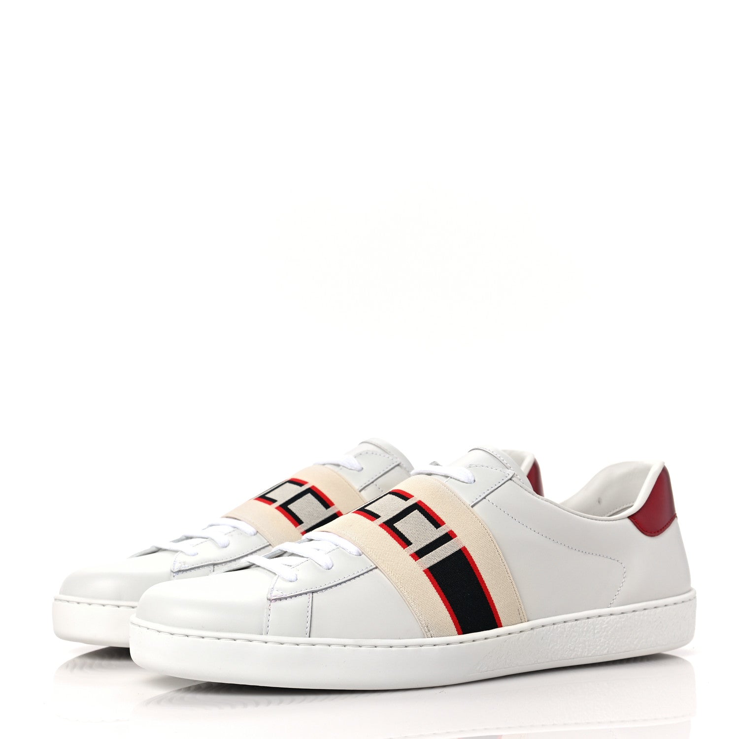 Gucci Calfskin Stripe Mens New Ace Sneakers 8.5 White Ecru Red Flame 3 of 9