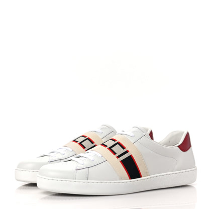 Gucci Calfskin Stripe Mens New Ace Sneakers 8.5 White Ecru Red Flame 3 of 9