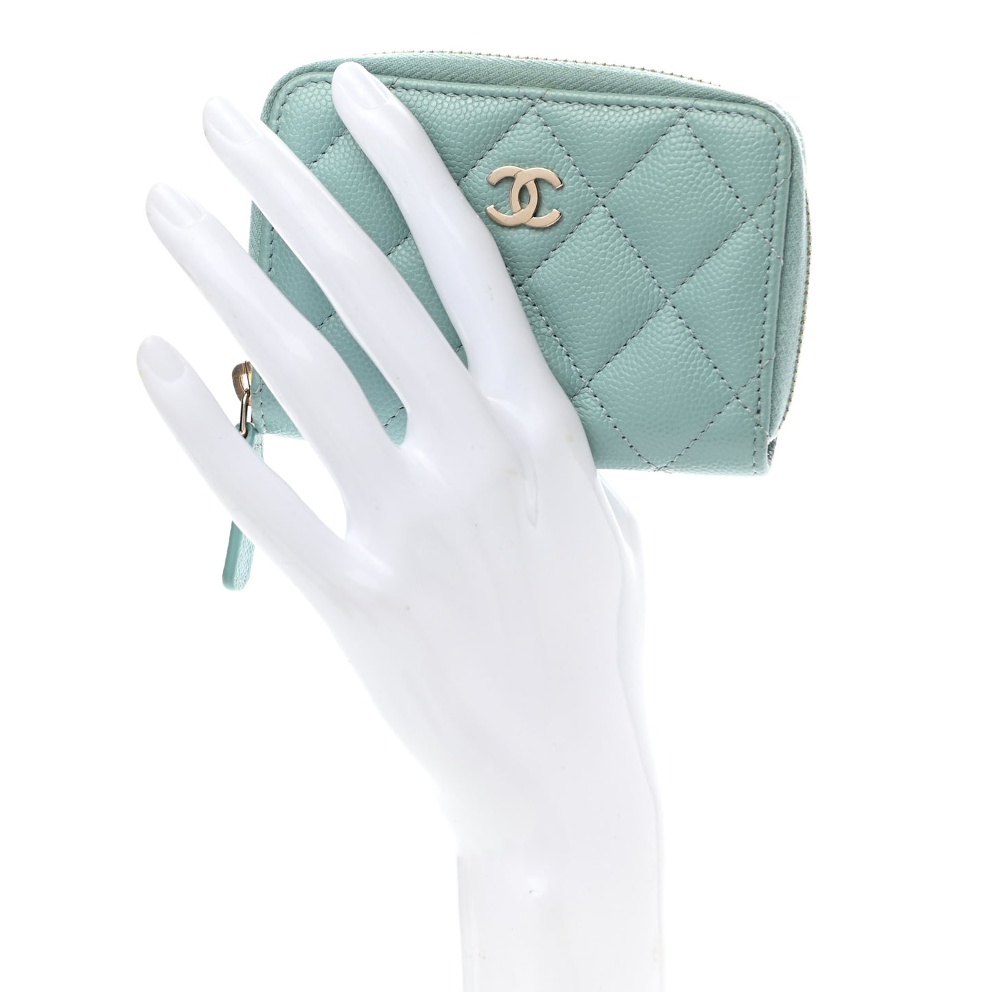 Caviar Quilted Zip Coin Purse Light Blue