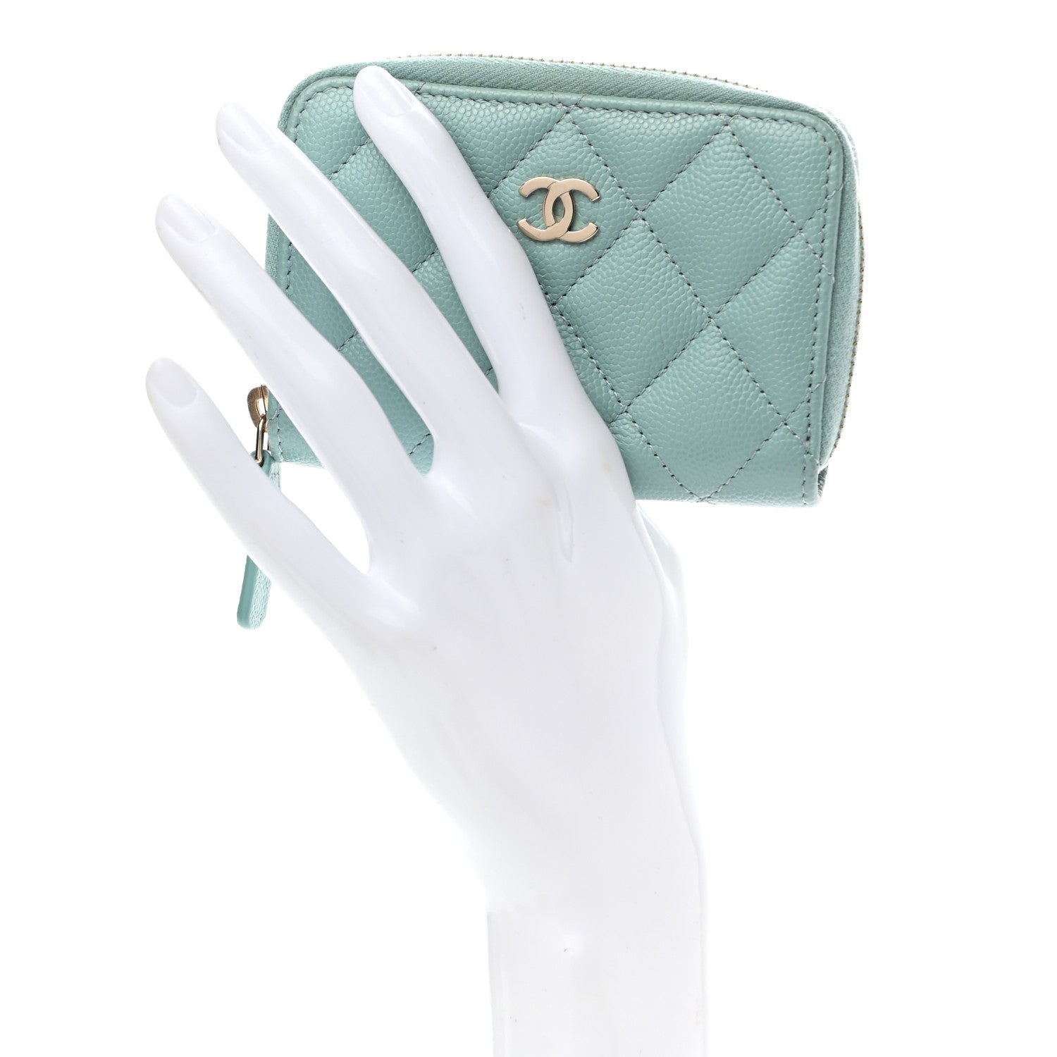 Chanel Caviar Quilted Zip Coin Purse Light Blue 2 of 8