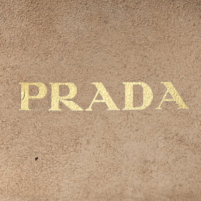 Prada Suede Metal Triangle Logo Womens Double Buckle 20mm Slide Sandals 37 Ecru 9 of 11