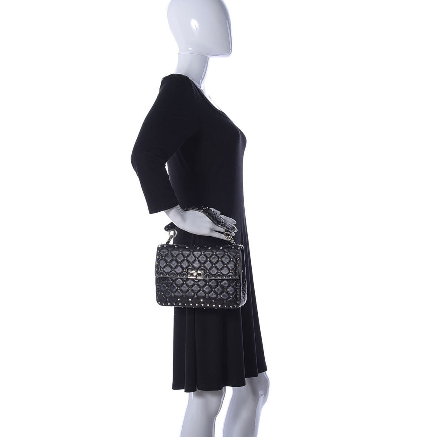 Lambskin Medium Rockstud Spike Shoulder Bag Black