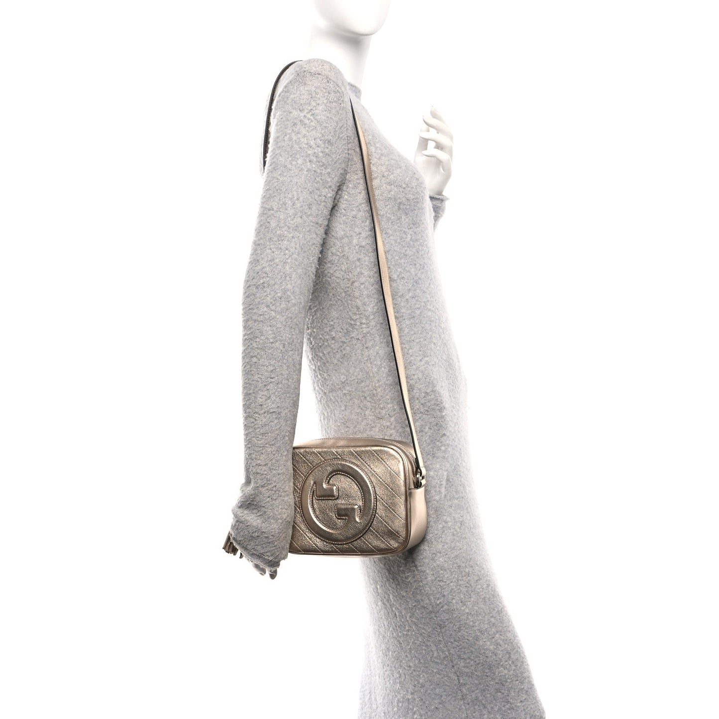 Metallic Sakai Be Green Calfskin Diagonal Stitched Small Blondie Shoulder Bag Golden Beige