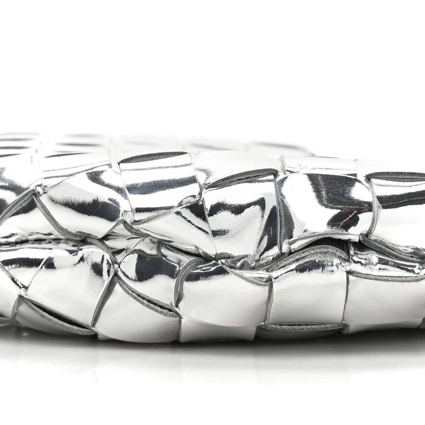Mirror Laminated Nappa Intrecciato Mini Sardine Bag Silver