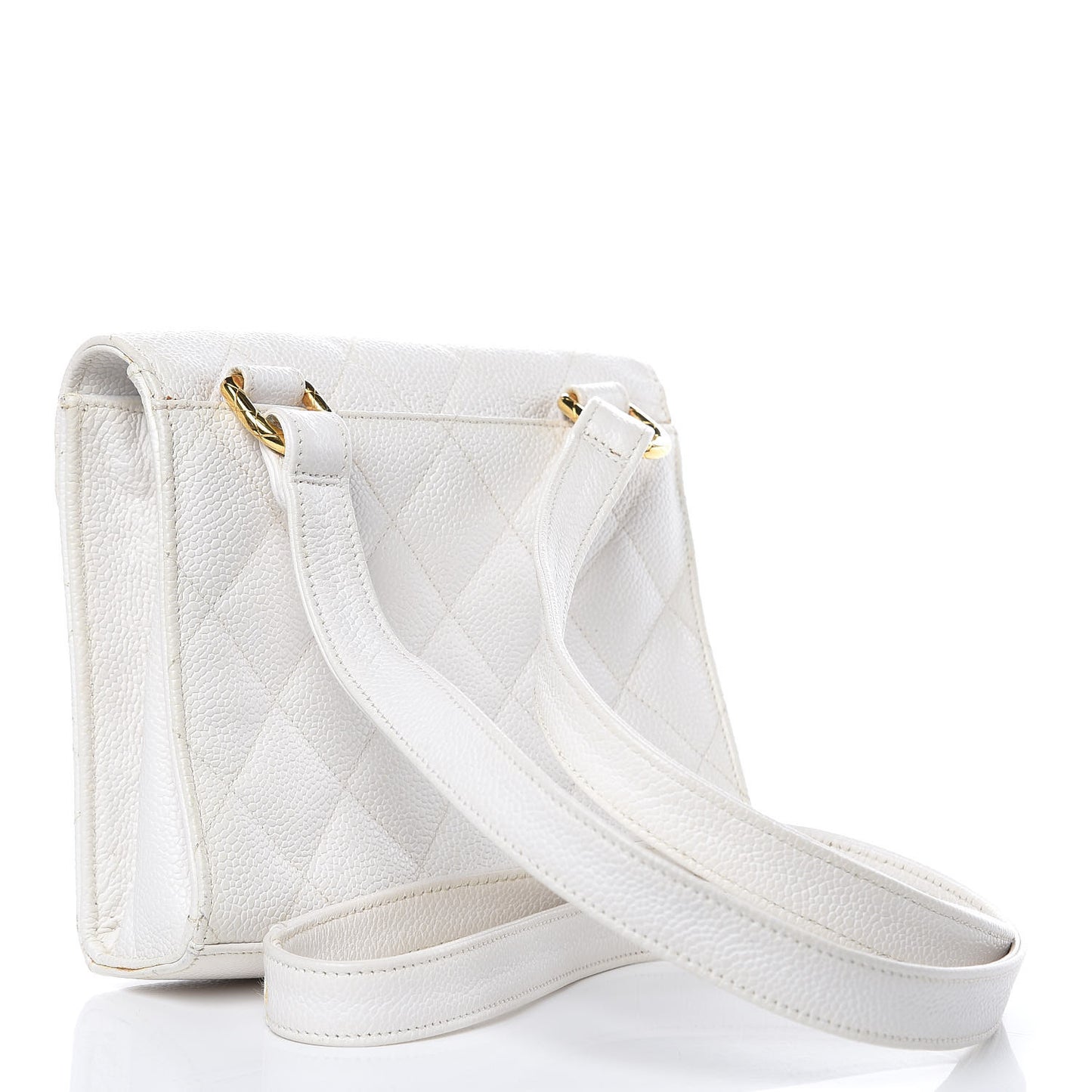 Caviar Quilted Single Flap Shoulder Bag White