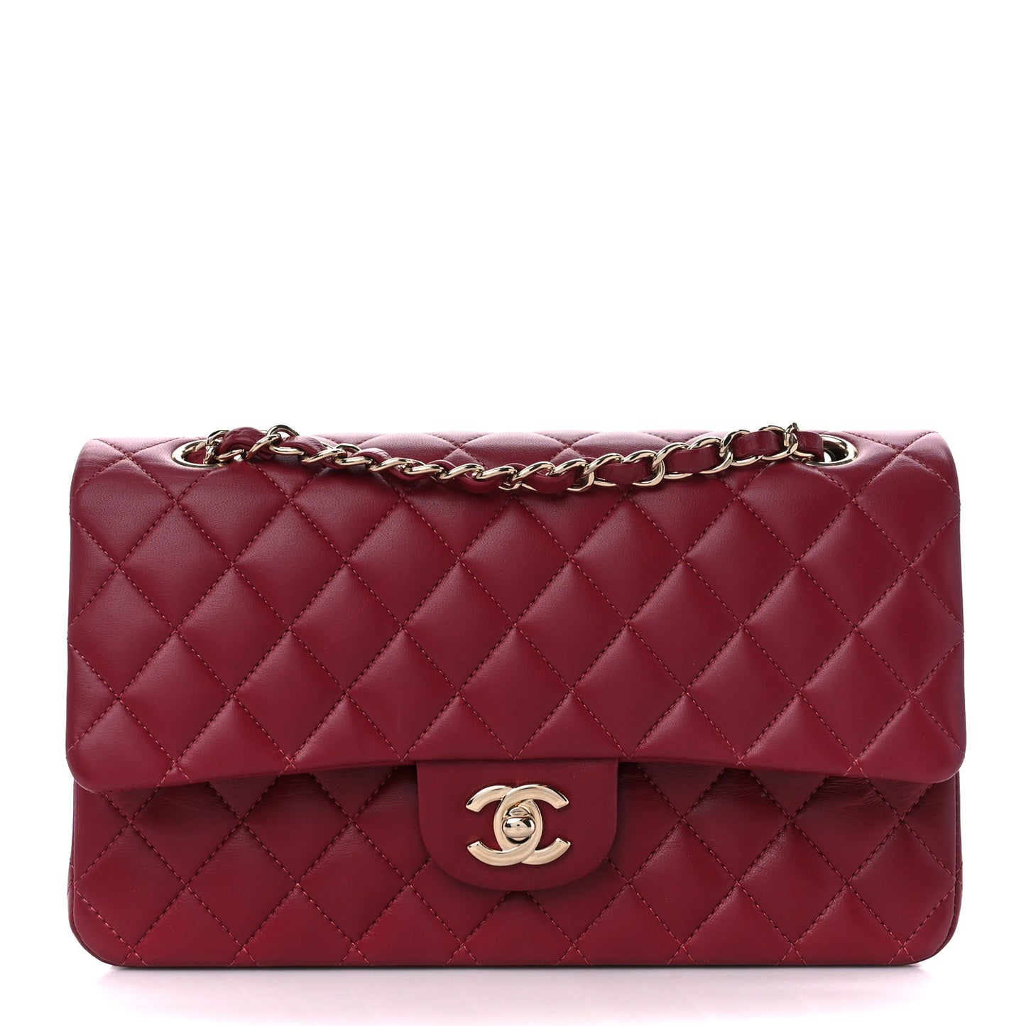 Lambskin Quilted Medium Double Flap Burgundy