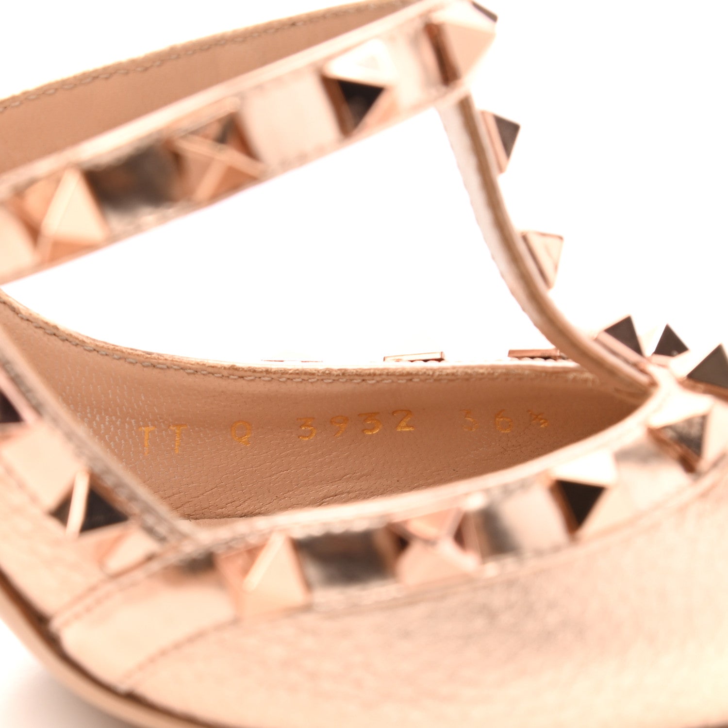 Valentino Garavani Metallic Pebbled Calfskin Rockstud Ankle Strap 100mm Pumps 36.5 Rame 8 of 12
