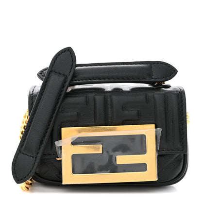 Fendi Nappa Matisse FF Embossed Nano Chain Baguette Black 1 of 9