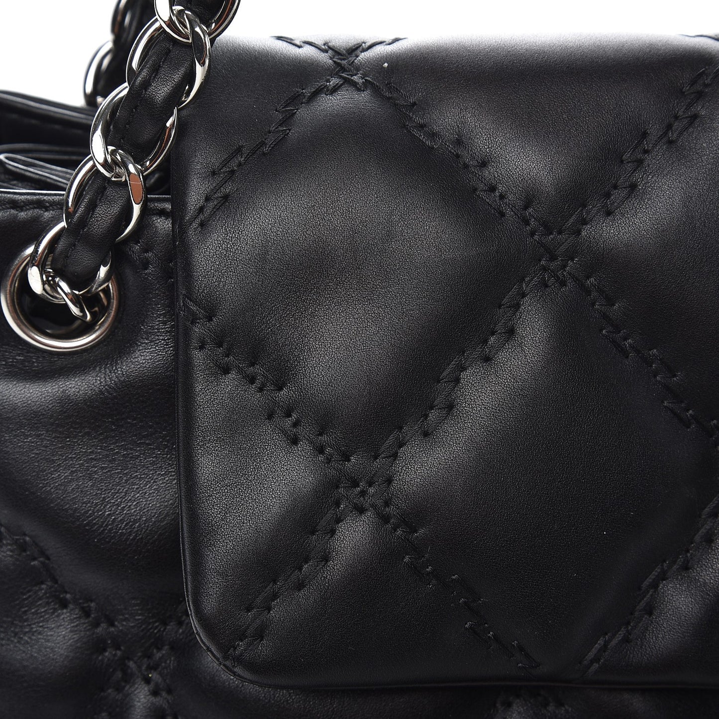 Calfskin Double Stitch Large Hamptons Flap Bag Black