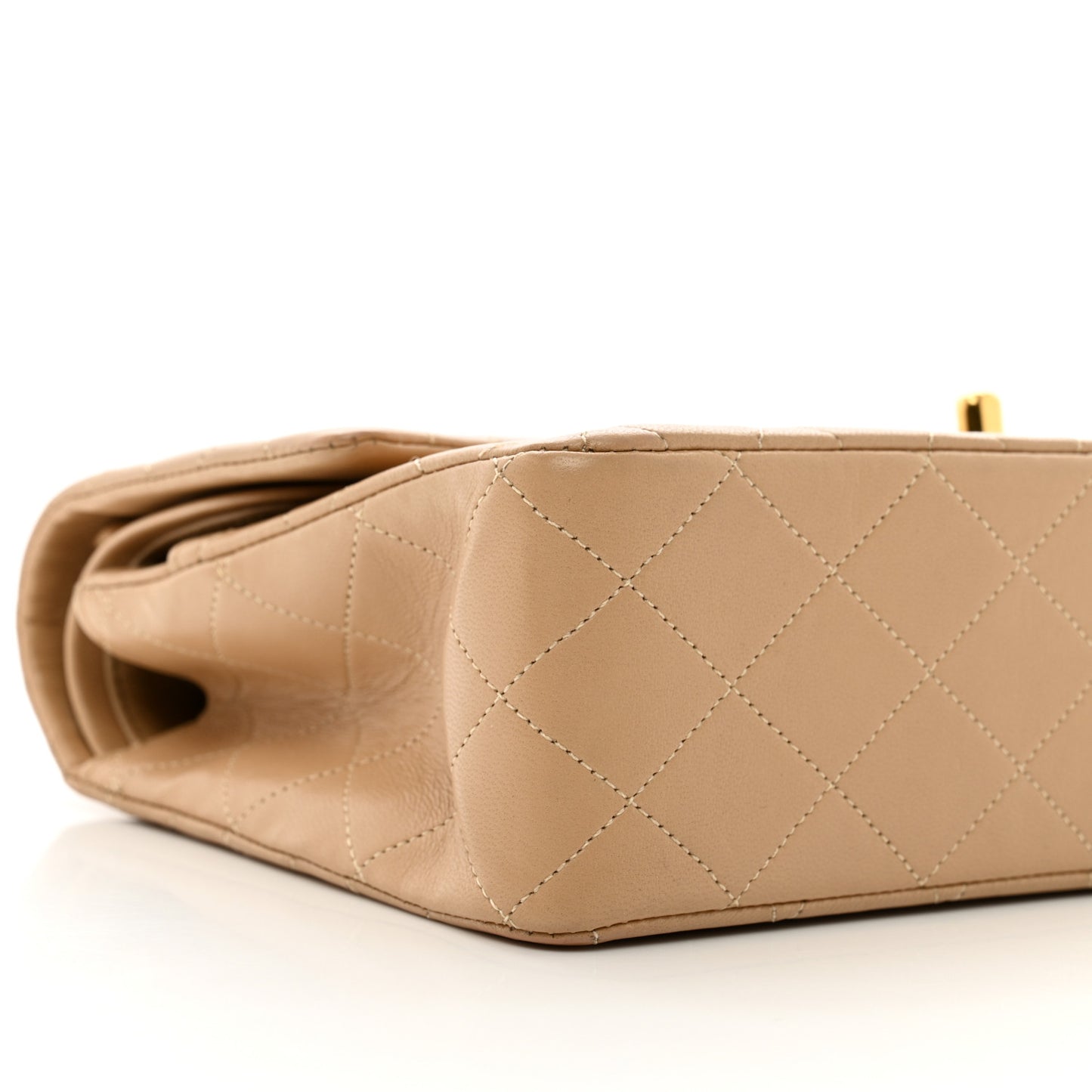 Lambskin Quilted Medium Double Flap Beige