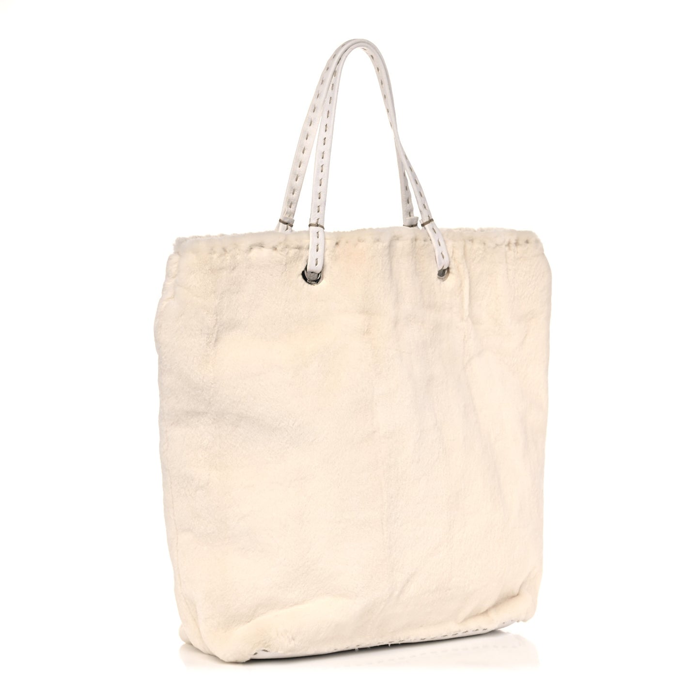 Sheared Mink Selleria Medium Tote White