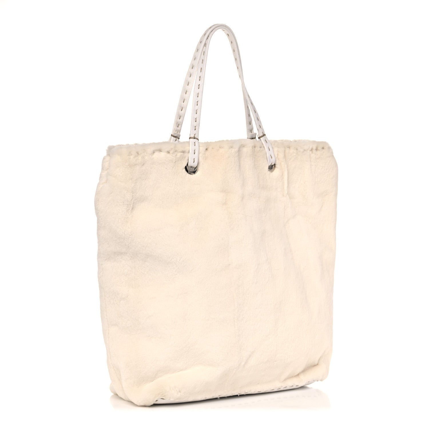 Fendi Sheared Mink Selleria Medium Tote White 3 of 10