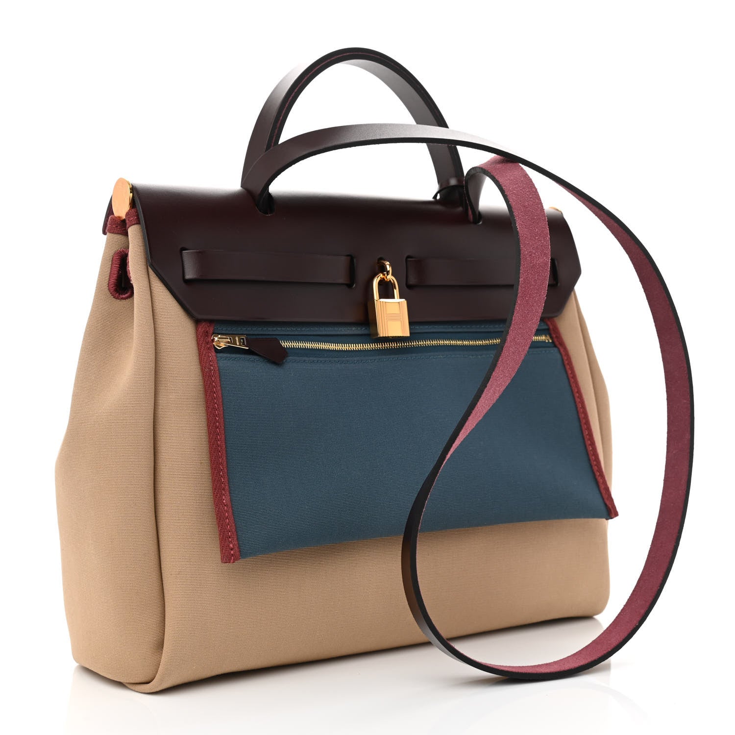 Hermes Toile Officier Vache Hunter Verso Herbag Zip PM 31 Rouge Sellier Trench Bleu Tempete 4 of 13