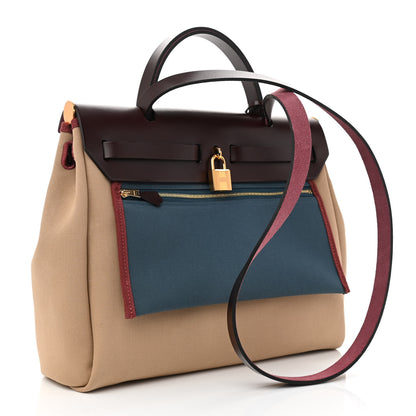 Hermes Toile Officier Vache Hunter Verso Herbag Zip PM 31 Rouge Sellier Trench Bleu Tempete 4 of 13