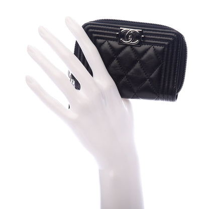 Chanel Lambskin Quilted Zip Around Boy Coin Purse Wallet Black 2 of 7